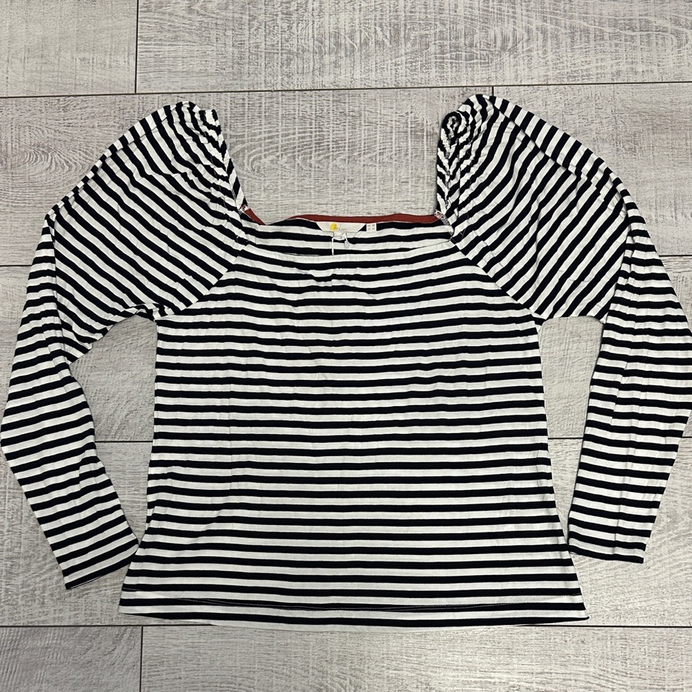 Boden Black and White Striped Blouse